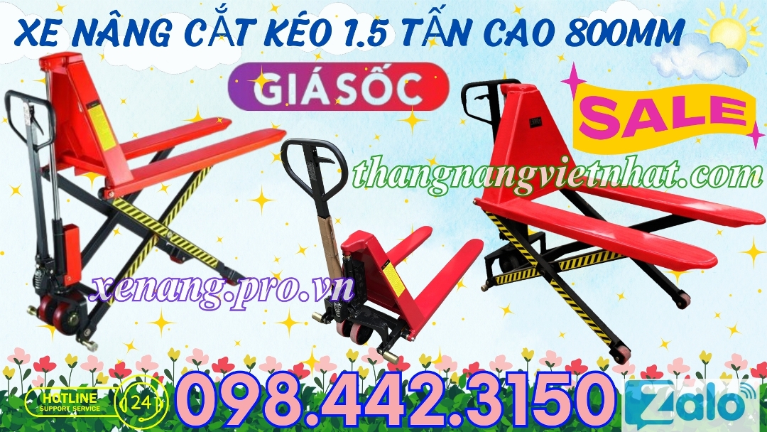 Xe nâng tay cắt kéo 1.5 tấn nâng cao 800mm HL1.5T