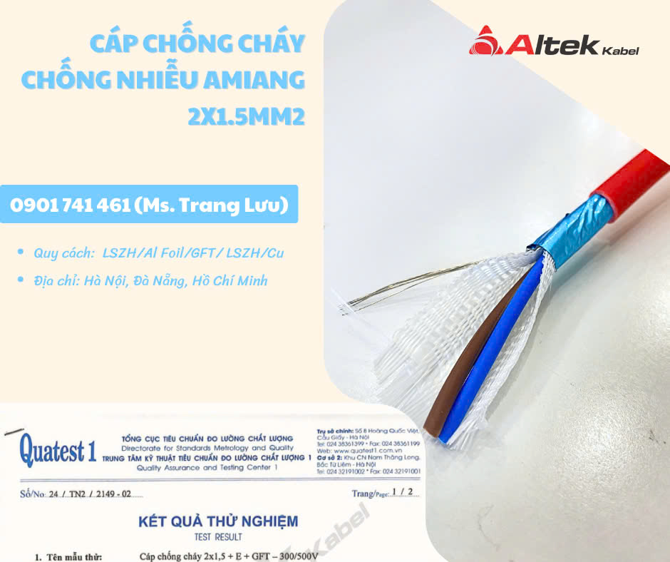 Cáp điện chống cháy chống nhiễu có lớp amiang chịu nhiệt 2x1.5