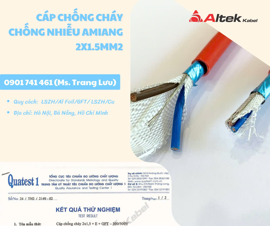 Cáp điện chống cháy chống nhiễu có lớp amiang chịu nhiệt 2x1.5