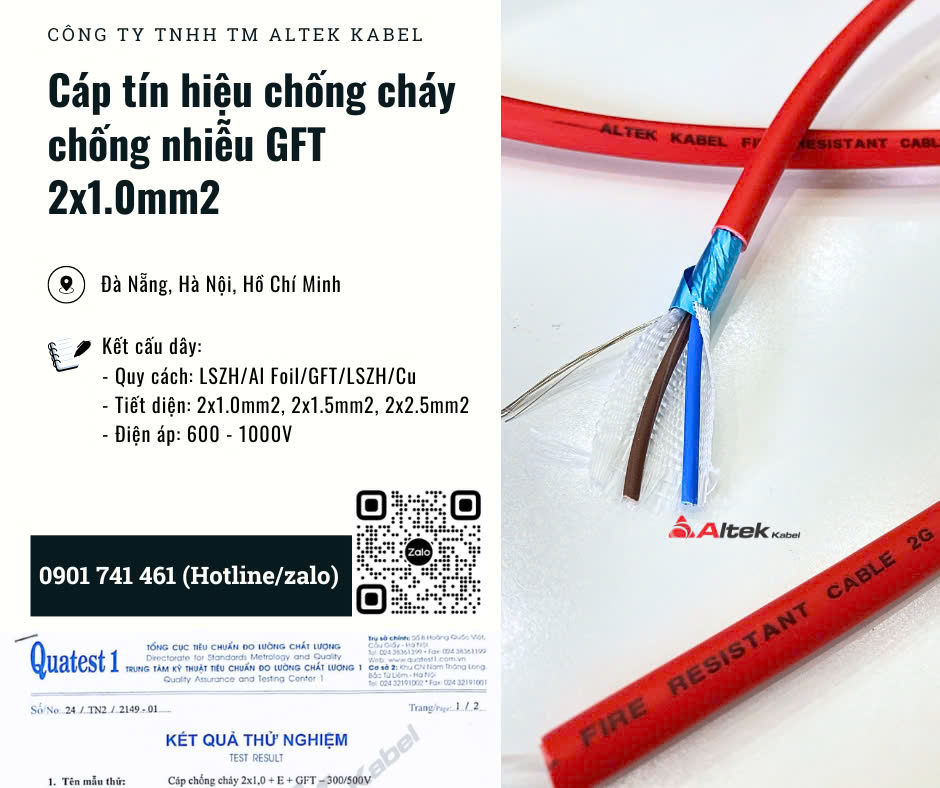 Cáp chống cháy chống nhiễu 2x1.0 Đà Nẵng, Hà Nội, HCM