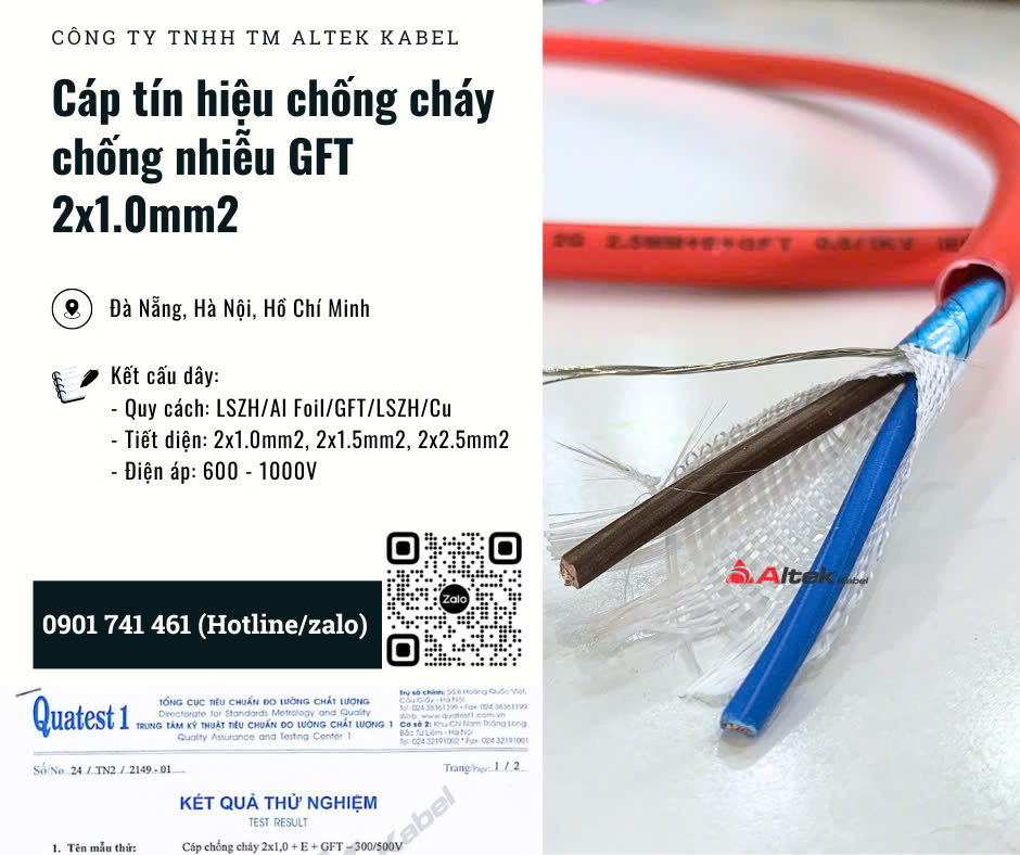 Cáp chống cháy chống nhiễu 2x1.0 Đà Nẵng, Hà Nội, HCM