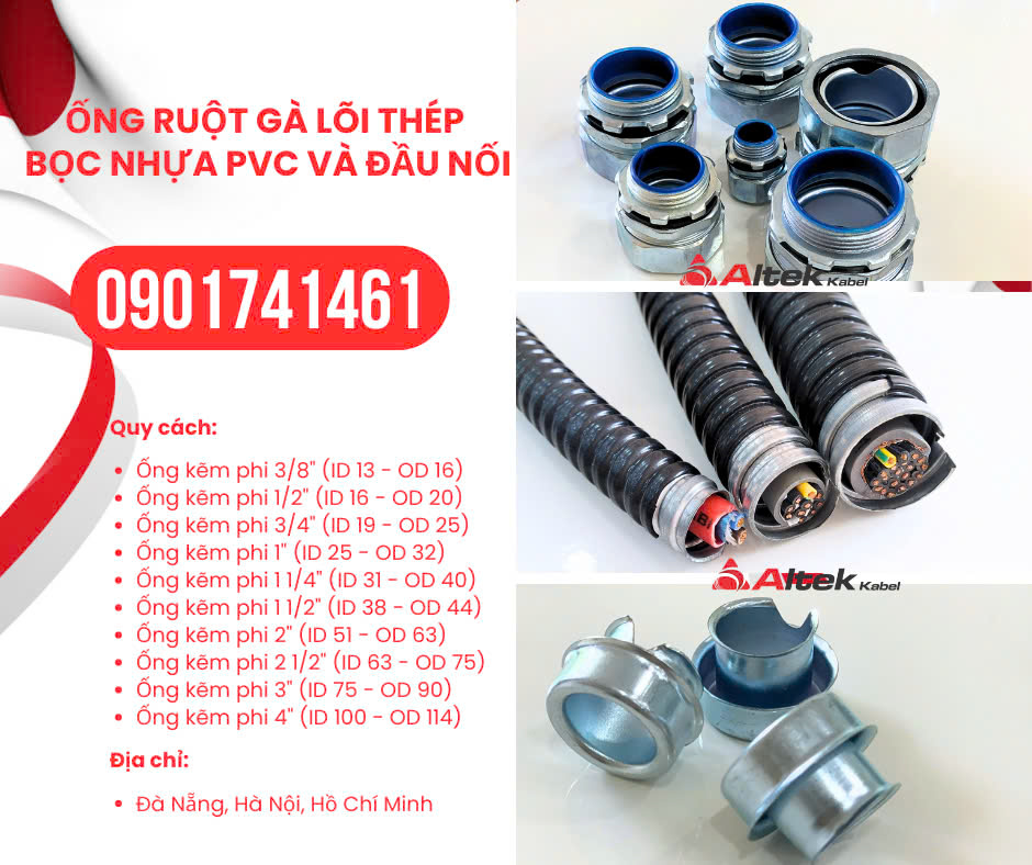 Ống ruột gà lõi thép, phụ kiện đầu nối Đà Nẵng