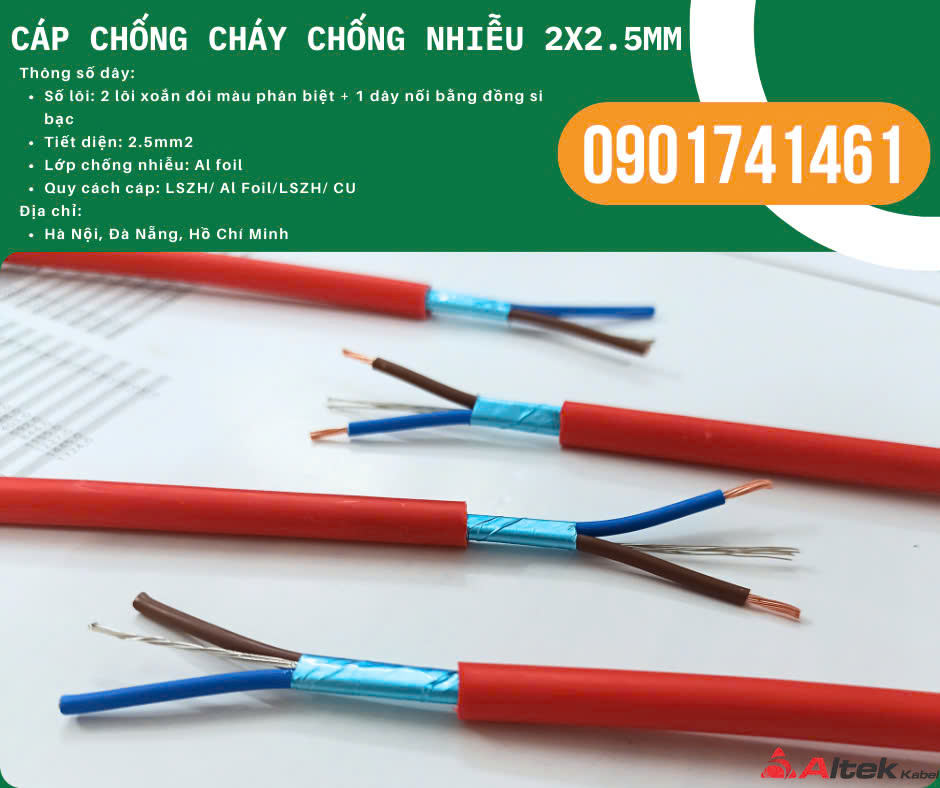 Cáp chống cháy chịu nhiệt, chống nhiễu 2x2.5 Altek Kabel