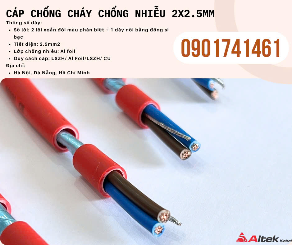 Cáp chống cháy chịu nhiệt, chống nhiễu 2x2.5 Altek Kabel