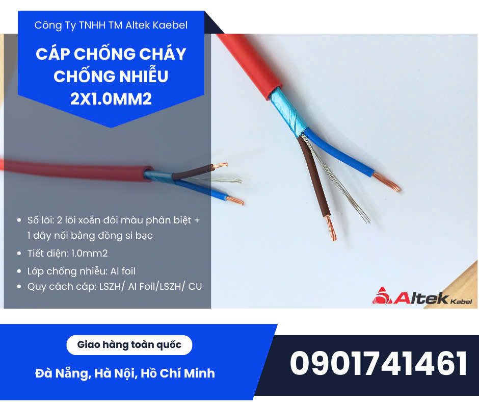 Cáp tín hiệu chống cháy, chống nhiễu 2x1.0mm2 hãng Altek Kabel Đức