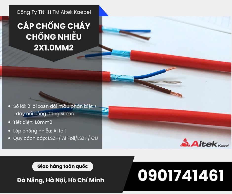 Cáp tín hiệu chống cháy, chống nhiễu 2x1.0mm2 hãng Altek Kabel Đức